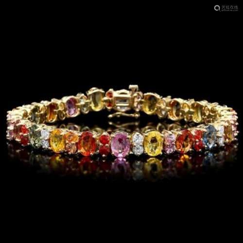 14K Gold Multi Color Sapphire and Diamond Bracelet