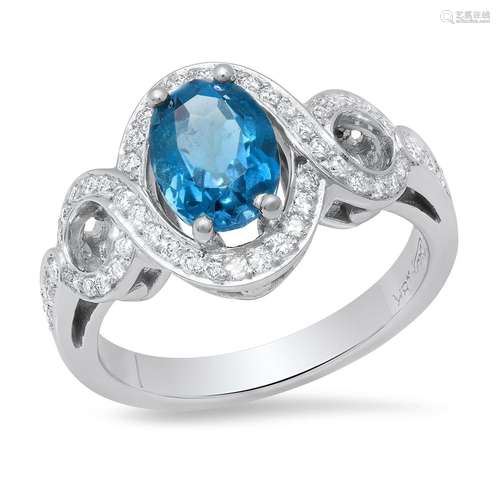 18K White Gold Setting with 1.97ct Blue Topaz and 0.38ct Dia...