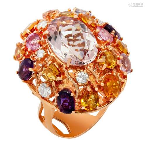 14k Rose Gold 7.50ct Morganite 5.78ct Sapphire 0.58ct Diamon...