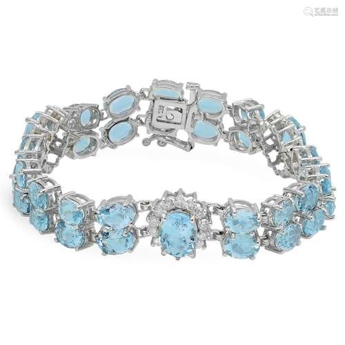 14K Gold 24.37ct Aquamarine 1.59ct Diamond Bracelet