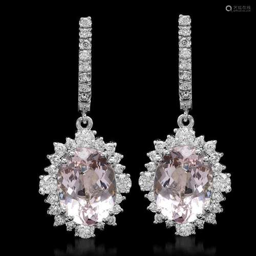 14K Gold 10.91ct Morganite 2.30ct Diamond Earrings