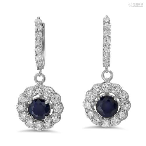 14K Gold 2.51ct Sapphire 2.31 Diamond Earrings