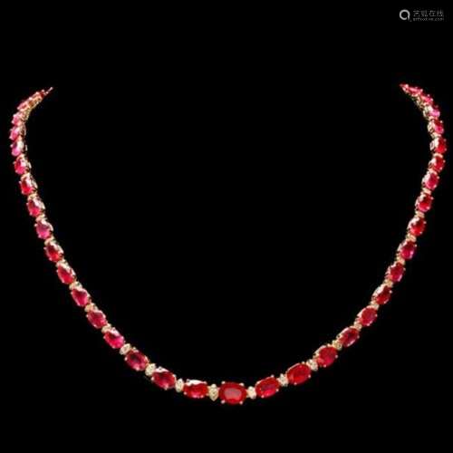 14K Yellow Gold 35.65ct Ruby and 1.22ct Diamond Necklace