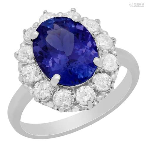 14k White Gold 3.10ct Tanzanite 1.00ct Diamond Ring