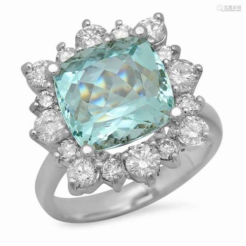 14K White Gold 5.92ct Aquamarine and 1.41ct Diamond Ring