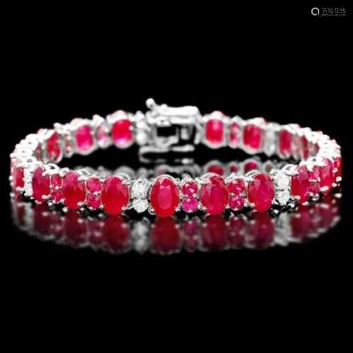 14K Gold 25.0ct Ruby 1.28ct Diamond Bracelet