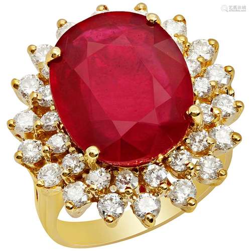 14k Yellow Gold 9.88ct Ruby 1.51ct Diamond Ring