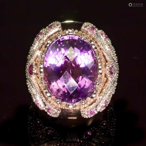 14K Rose and White Gold 16.01ct Amethyst 1.08ct Sapphire and...