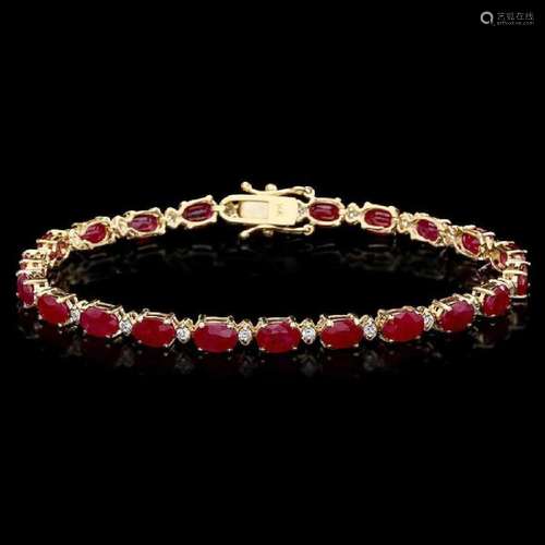 14K Yellow Gold 11.70ct Ruby and 0.62ct Diamond Bracelet