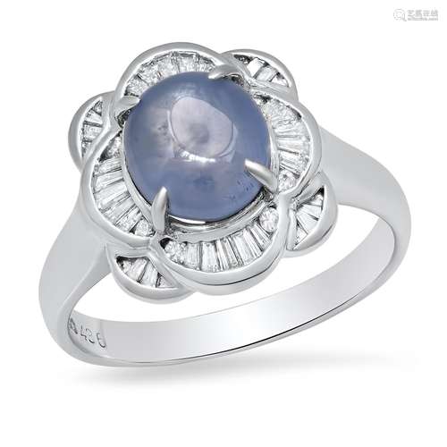 Platinum Setting with 4.36 Star Sapphire and 0.38ct Diamond ...