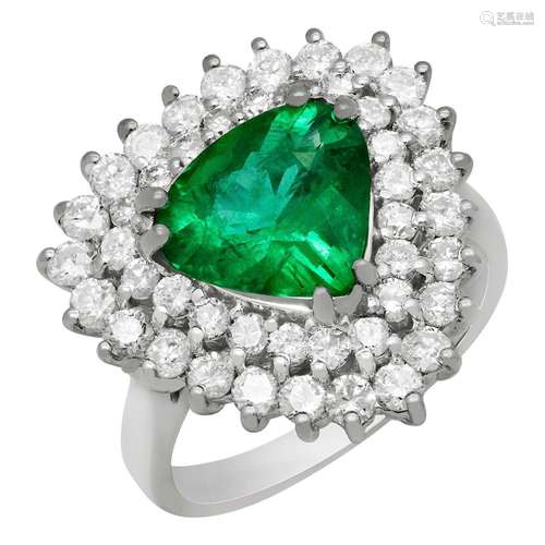 14k White Gold 2.31ct Emerald 1.71ct Diamond Ring