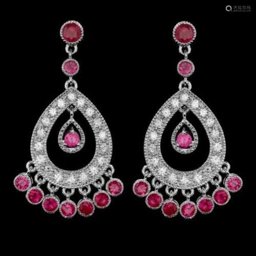 14k Gold 3.22ct Ruby 1.29ct Diamond Earrings