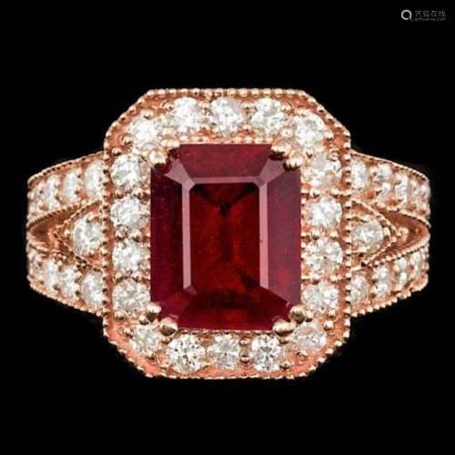 14K Rose Gold 5.18ct Ruby and 1.52ct Diamond Ring