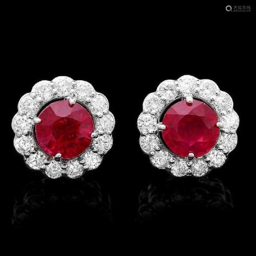 14K White Gold 3.64ct Ruby and 1.12ct Diamond Earrings