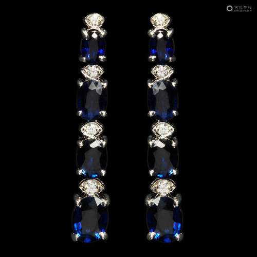 14k White Gold 1.50ct Sapphire 0.48ct Diamond Earrings