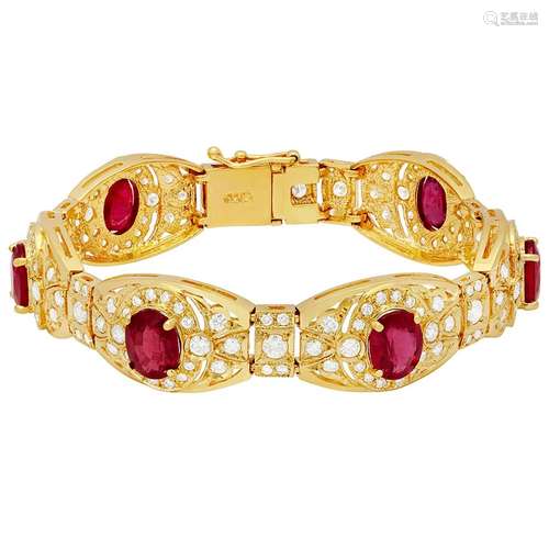 14k Yellow Gold 18.11ct Ruby 6.72ct Diamond Bracelet