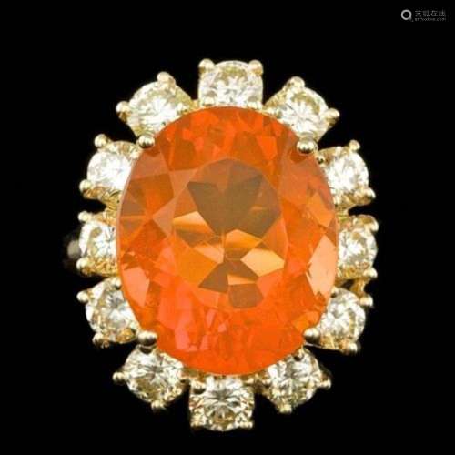 14K Yellow Gold 7.91ct Fire Opal and 2.41ct Diamond Ring