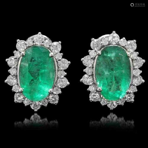 18K White Gold 13.36ct Emerald and 3.32ct Diamond Earrings