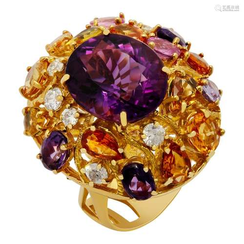 14k Yellow Gold 8.85ct Amethyst 5.42ct Multi-Stone 0.72ct Di...