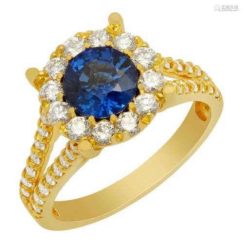 14k Yellow Gold 1.18ct Lab Created Sapphire 1.14ct Diamond R...