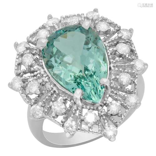 14k White Gold 5.57ct Aquamarine 0.97ct Diamond Ring