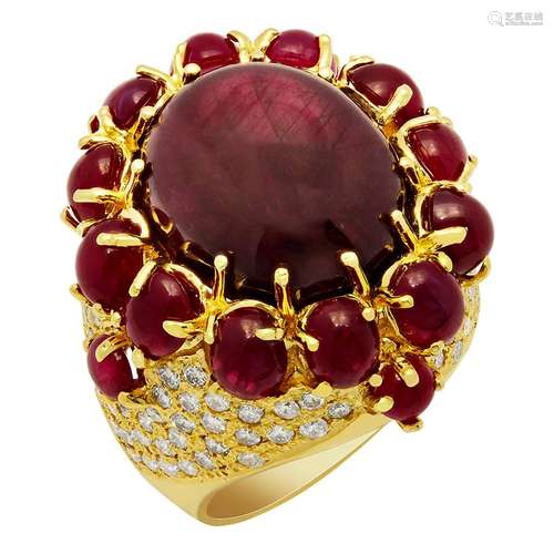 14k Yellow Gold 21.48ct & 5.00ct Ruby 2.18ct Diamond Rin...