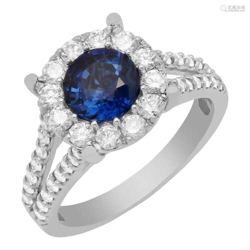 14k White Gold 1.21ct Lab Created Sapphire 1.24ct Diamond Ri...