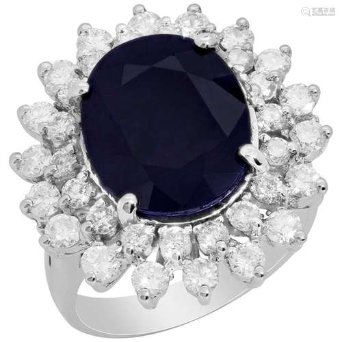 14k White Gold 7.16ct Sapphire 1.58ct Diamond Ring