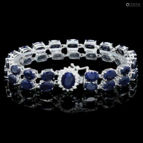 14K Gold 53.81ct Sapphire 0.59ct Diamond Bracelet