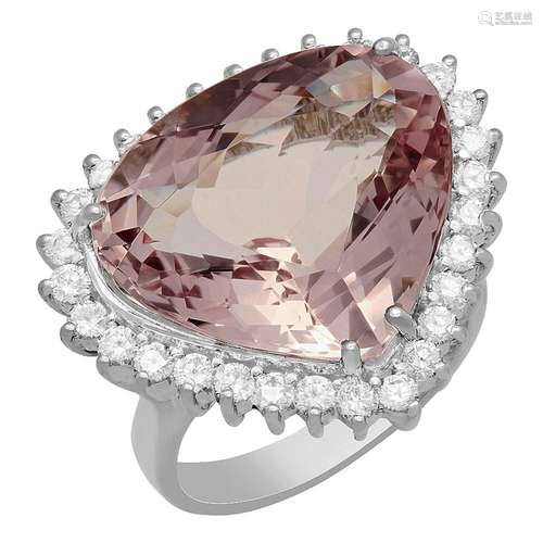 14k White Gold 14.62ct Kunzite 1.08ct Diamond Ring