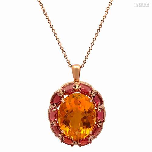 14k Rose Gold 23.75ct Citrine 14.11ct Pink Tourmaline 0.78ct...