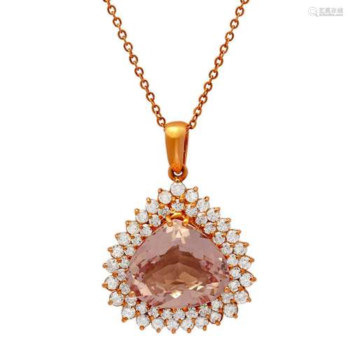 14k Rose Gold 11.89ct Kunzite 2.58ct Diamond Pendant