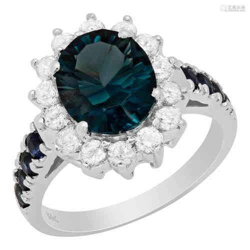 14k White Gold 3.00ct Blue Topaz 0.51ct Sapphire 0.69ct Diam...