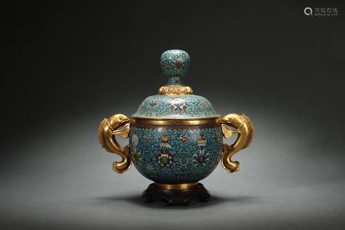 Chinese Cloisonne GUI (Food Vessel) with Eight Auspicious Pa...