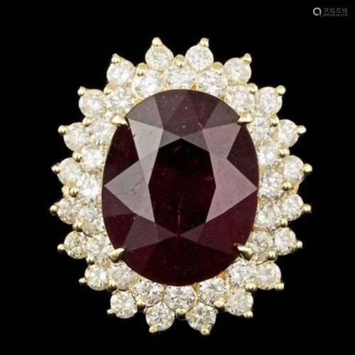 14K Yellow Gold 13.27ct Ruby and 1.96ct Diamond Ring