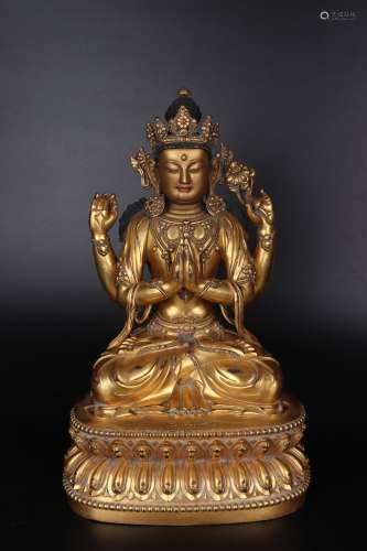 Gilded Copper Statue of Mandala