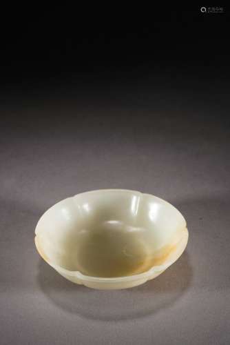 Chinese Ancient Jade Dish with Floral Mouth Design