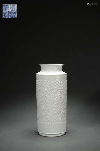 Sweet White Glaze Vase with Carving Design and Interlaced Lo...