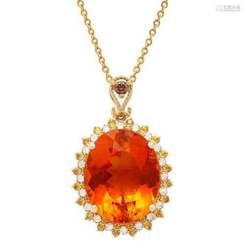 14K Gold 22.55ct Citrine 0.35ct Sapphire and 0.67ct Diamond ...