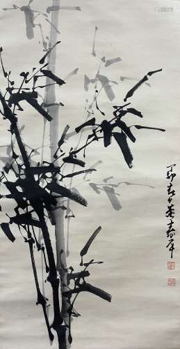Bamboo Ink Painting, Hanging Scroll, Dong Shouping