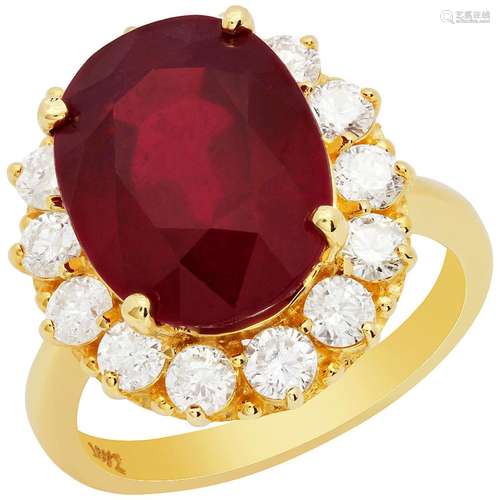 14k Yellow Gold 11.08ct Ruby 1.46ct Diamond Ring