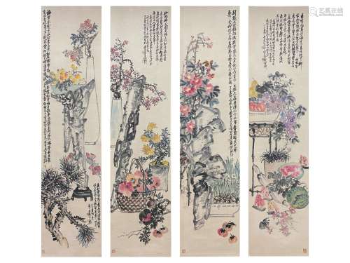 Flowers in Four Paintings, Wu Changshuo