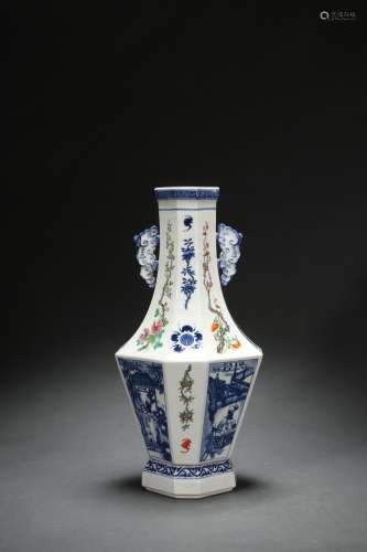 Blue-and-white Vase with Floral Patterns, Famille Rose Desig...