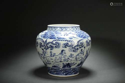 Blue-and-white Jar with Figure Story Patterns