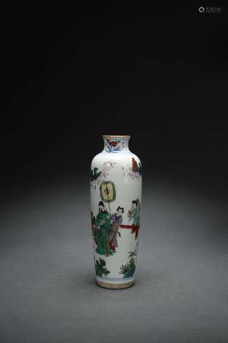 Contrasting Colored Tube-shaped Vase with Figure Story Patte...