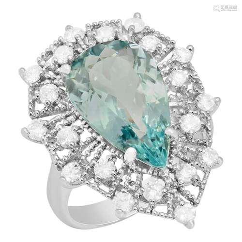 14k White Gold 5.03ct Aquamarine 1.03ct Diamond Ring