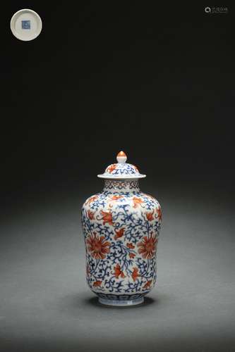 Covered Jar with Underglaze Blue and Red Decoration of Inter...