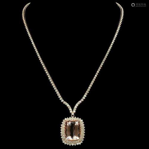 14K Rose Gold 25.11ct Morganite and 8.95ct Diamond Necklace