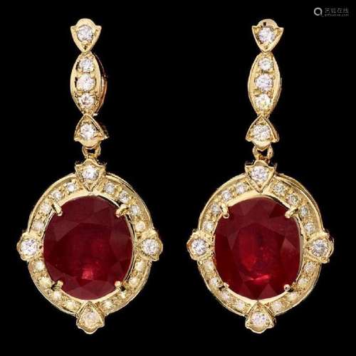 14K Yellow Gold 21.36ct Ruby and 1.32ct Diamond Earrings