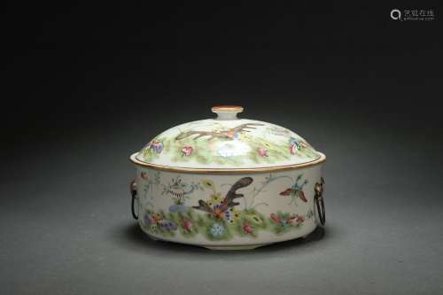 Famille Rose Food Vessel with Flower and Butterfly Patterns